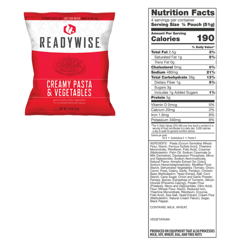 Readywise pearoad 60 söögikorda pasta köögiviljadega