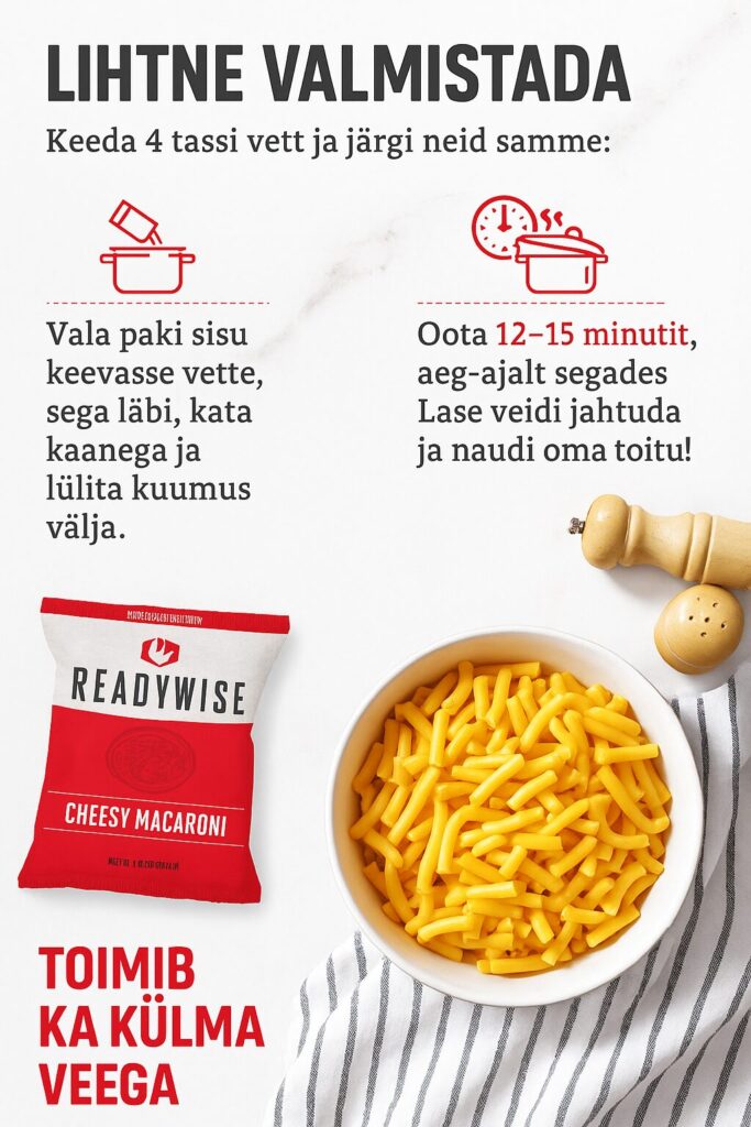 Readywise toiduvarukomplekti toitude valmistamine