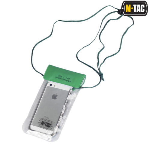 Veekindel kott telefonile ja dokumentidele 16x9cm koos reguleeritava kaelapaelaga ja M-Tac logoga, läbipaistva esiküljega.