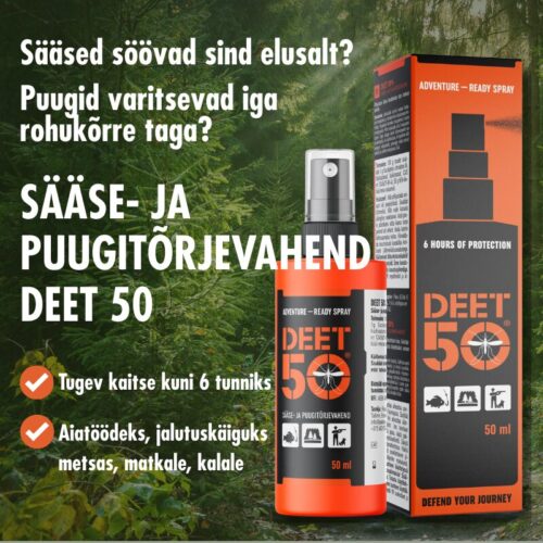 sääsetõrjevahend DEET 50 pakub kaitset ka puukide eest