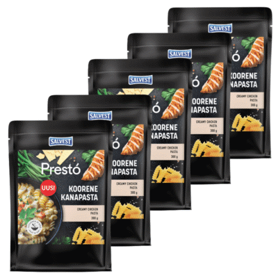 PRESTÓ Koorene kanapasta-maitsev ja mugav eine, mis ühendab kreemja juustukastme, mahlase kanakintsuliha, köögiviljad ja pasta. Valmistatud Eestis.