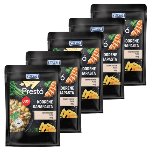 PRESTO Koorene kanapasta-maitsev ja mugav eine, mis ühendab kreemja juustukastme, mahlase kanakintsuliha, köögiviljad ja pasta. Valmistatud Eestis.
