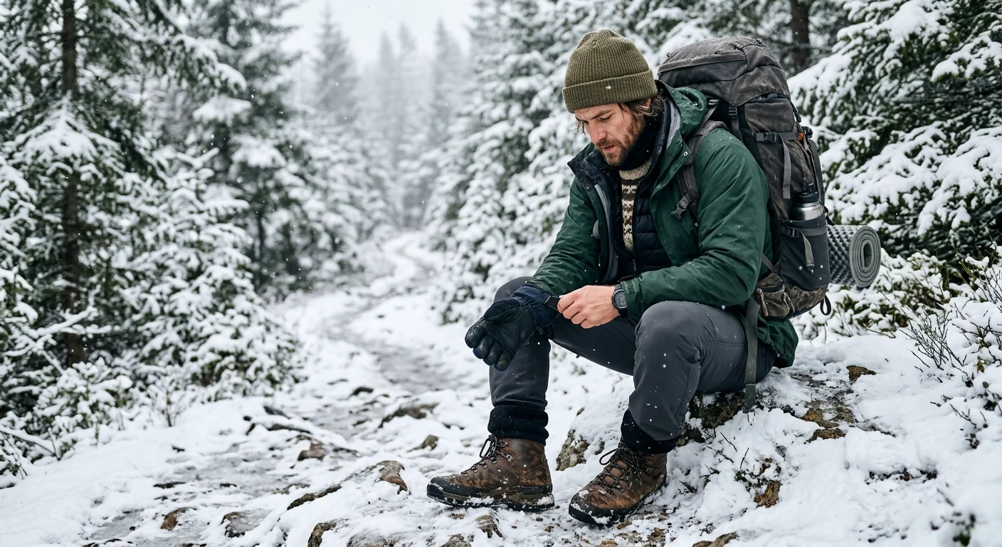 žiemos žygeivis miško kelyje