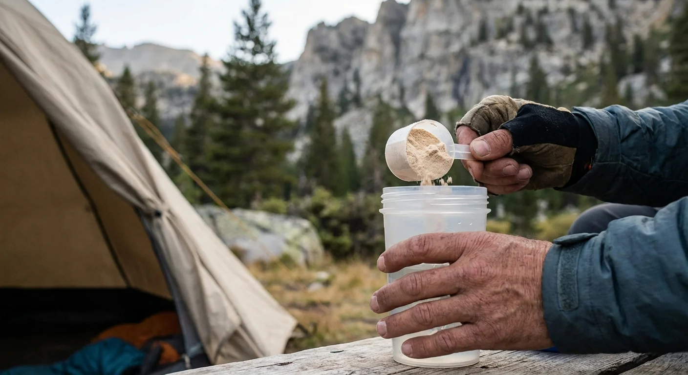 Baltymų miltelių pylimas į plaktuvę