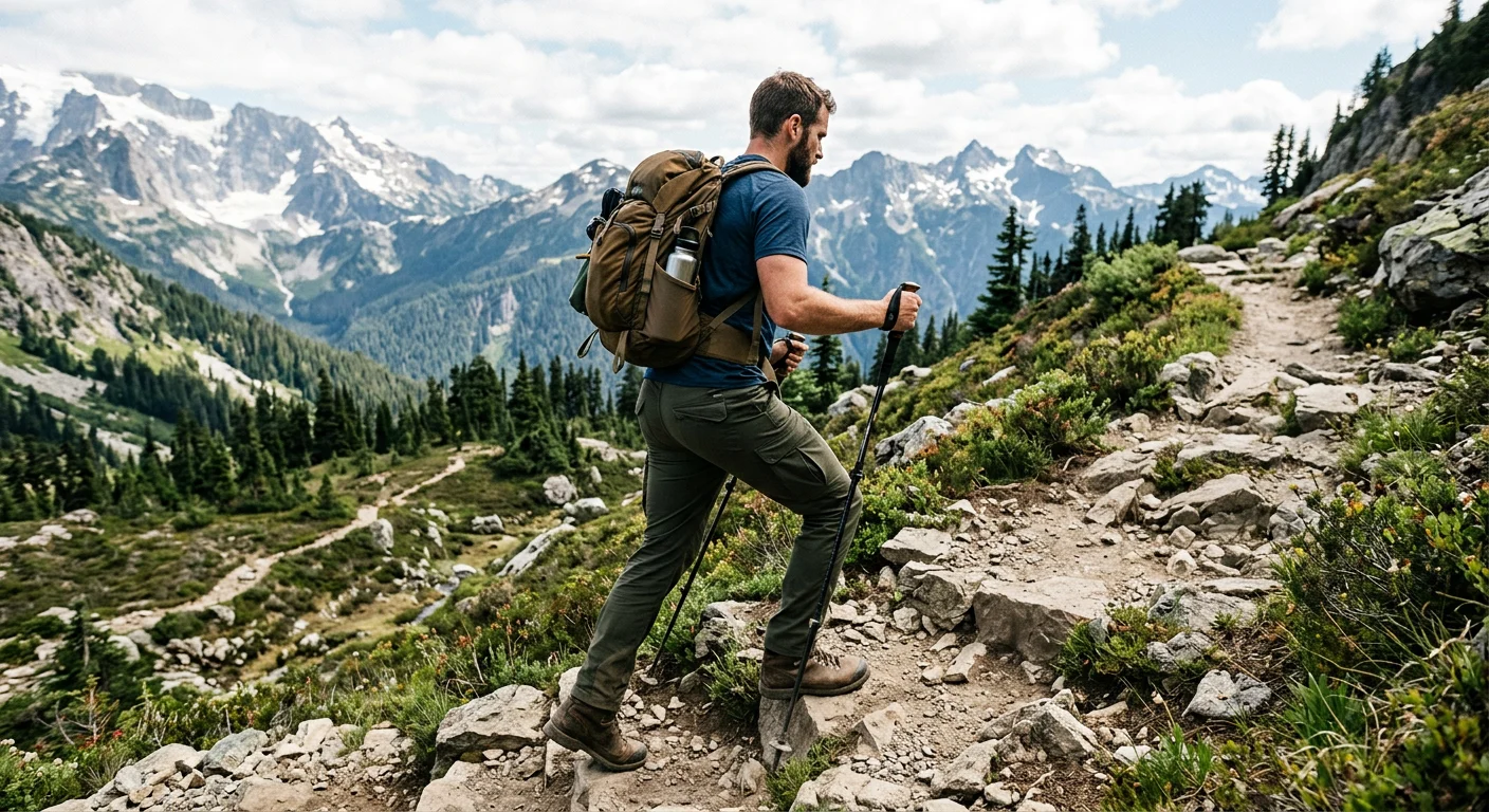 mees tõusul matkapükstes