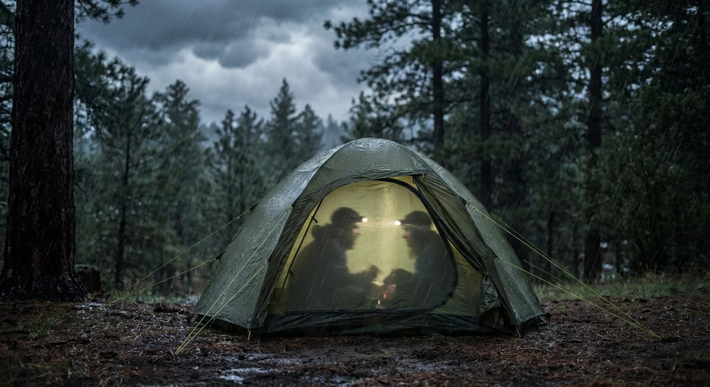 Palapinė audringo lietaus metu