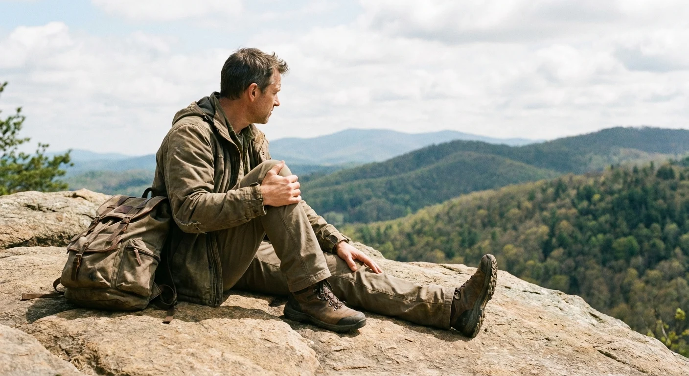 Odpoczywający wędrowiec z widokiem na góry