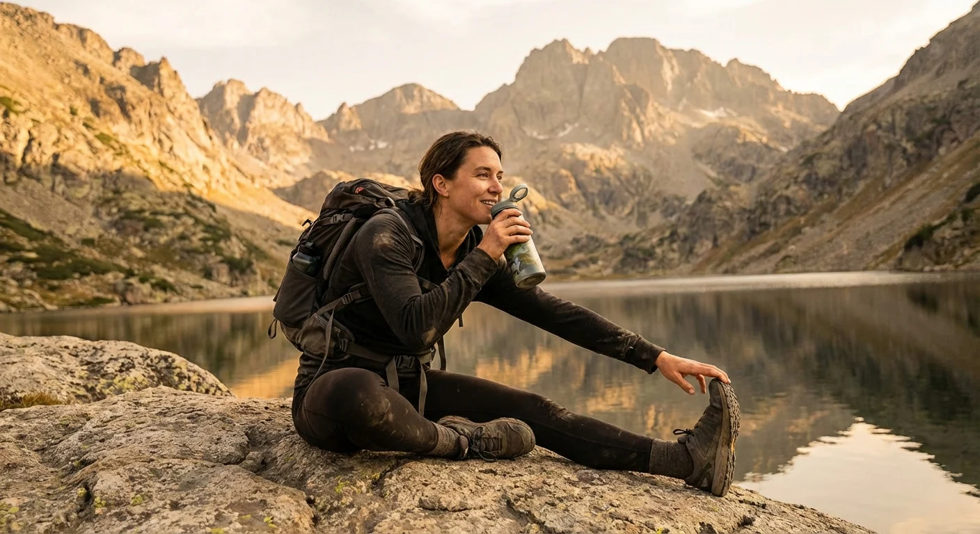Atsistatantis žygeivis prie ežero