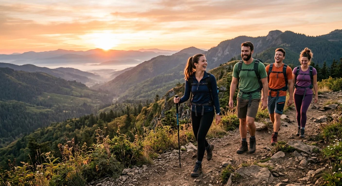 žygeiviai saulėtekio metu