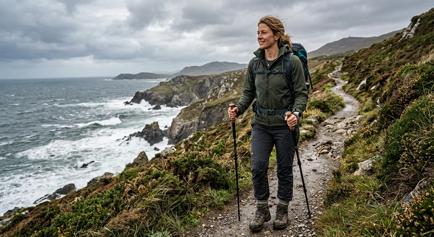 Moteris vėjuotoje pakrantėje