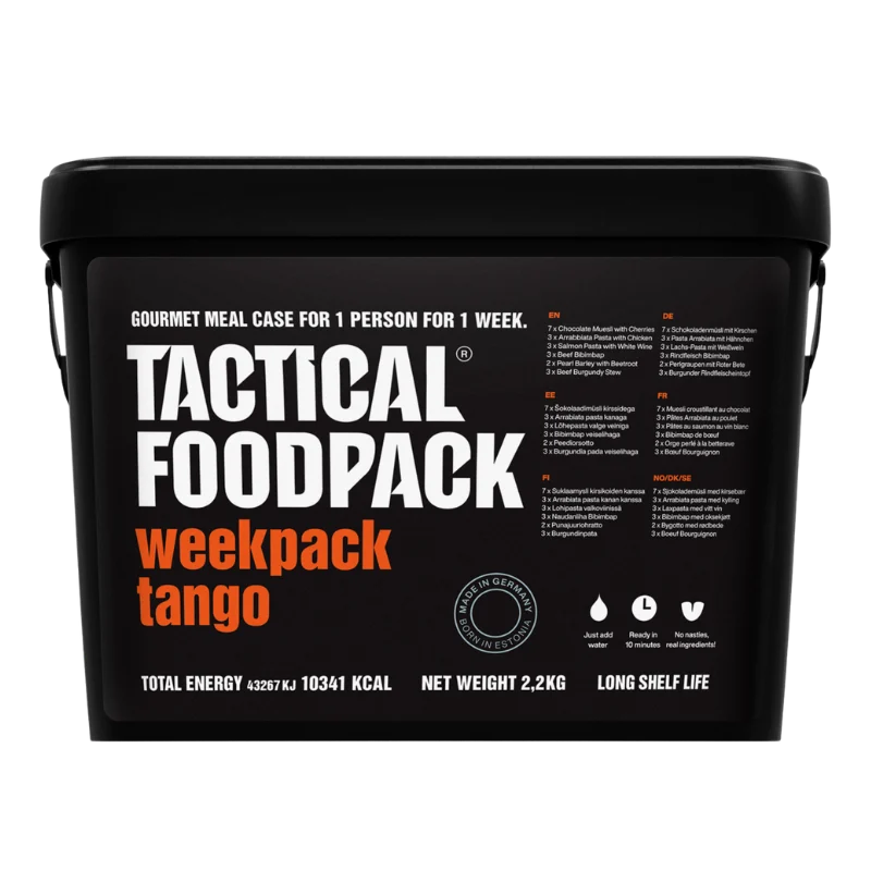 Tactical Foodpack Weekpack Tango – 7 dienų atsargų rinkinys, 21 porcija kibire