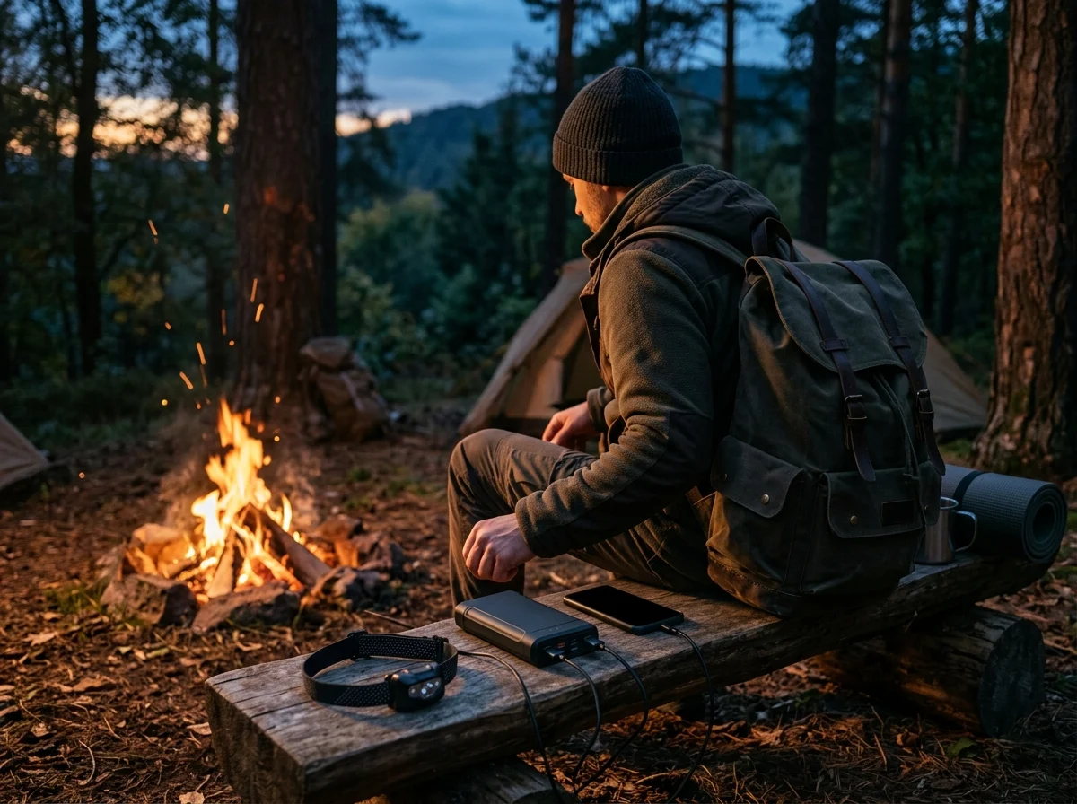 Ładowanie sprzętu wieczorem w obozie