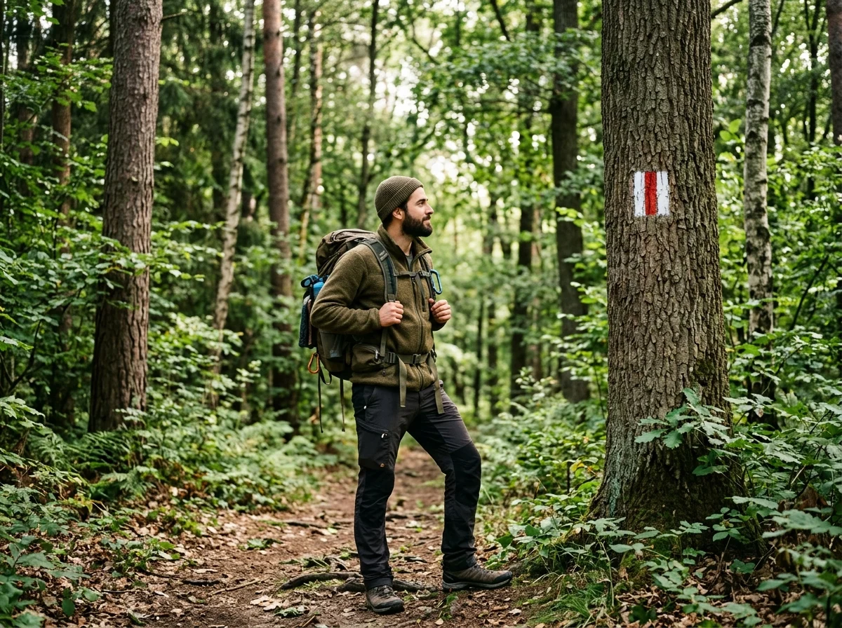 Spokojny turysta w lesie